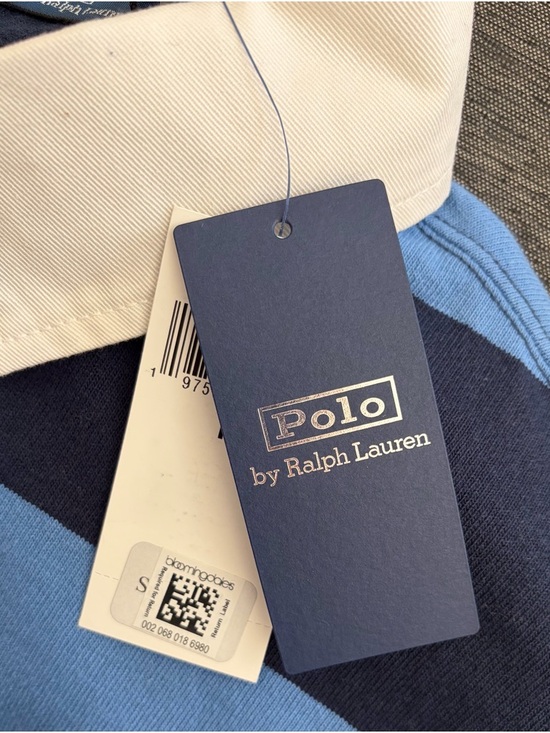 Ralph Lauren Polo Navy & Light Blue Striped Cropped Rugby Shirt S NWT - Picture 5 of 7